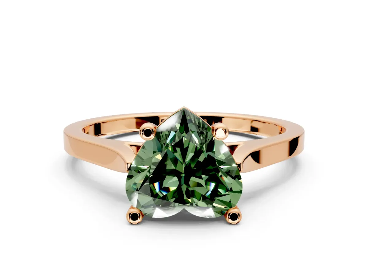 Solitaire Engagement Ring Setting for Fancy Green Heart-Shaped Center with Tapered Shoulders and Prong Head in Rose Gold
