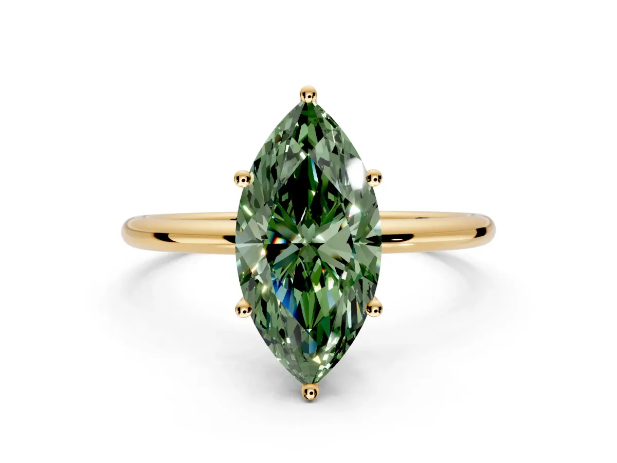 Solitaire Engagement Ring Setting for Fancy Green Marquise Center with Straight Thin Band and Prong Head in Yellow Gold