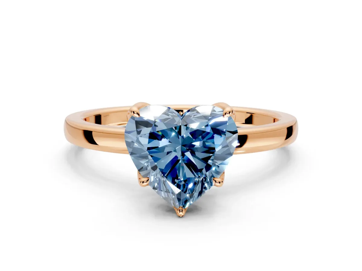 Solitaire Engagement Ring Setting for Fancy Blue Heart-Shaped Center with Thin Rounded Plain Band and Prong Head in Rose Gold