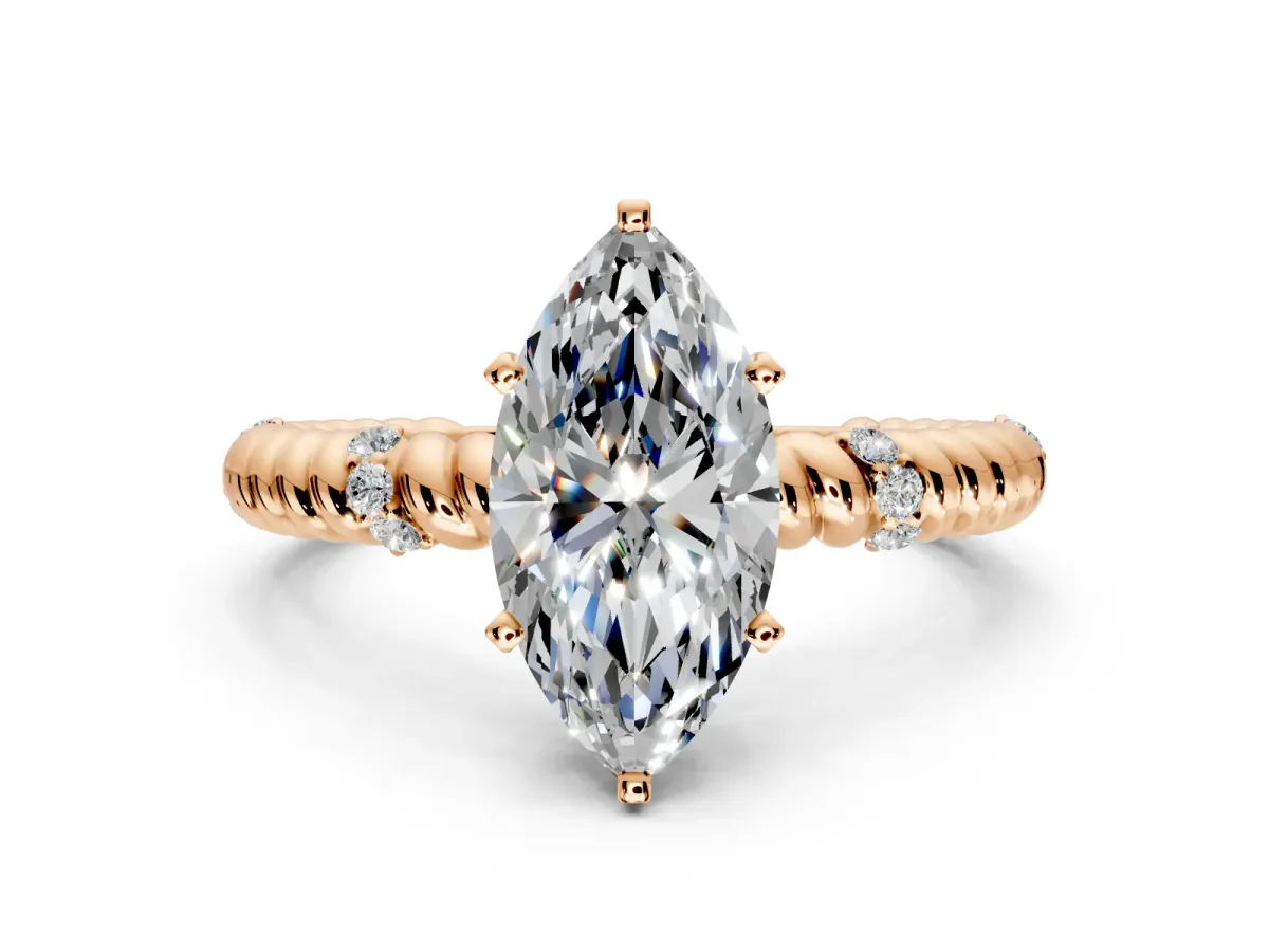 Rope Engagement Ring Setting for Marquise Center with Accent Shoulders and Prong Head in Rose Gold
