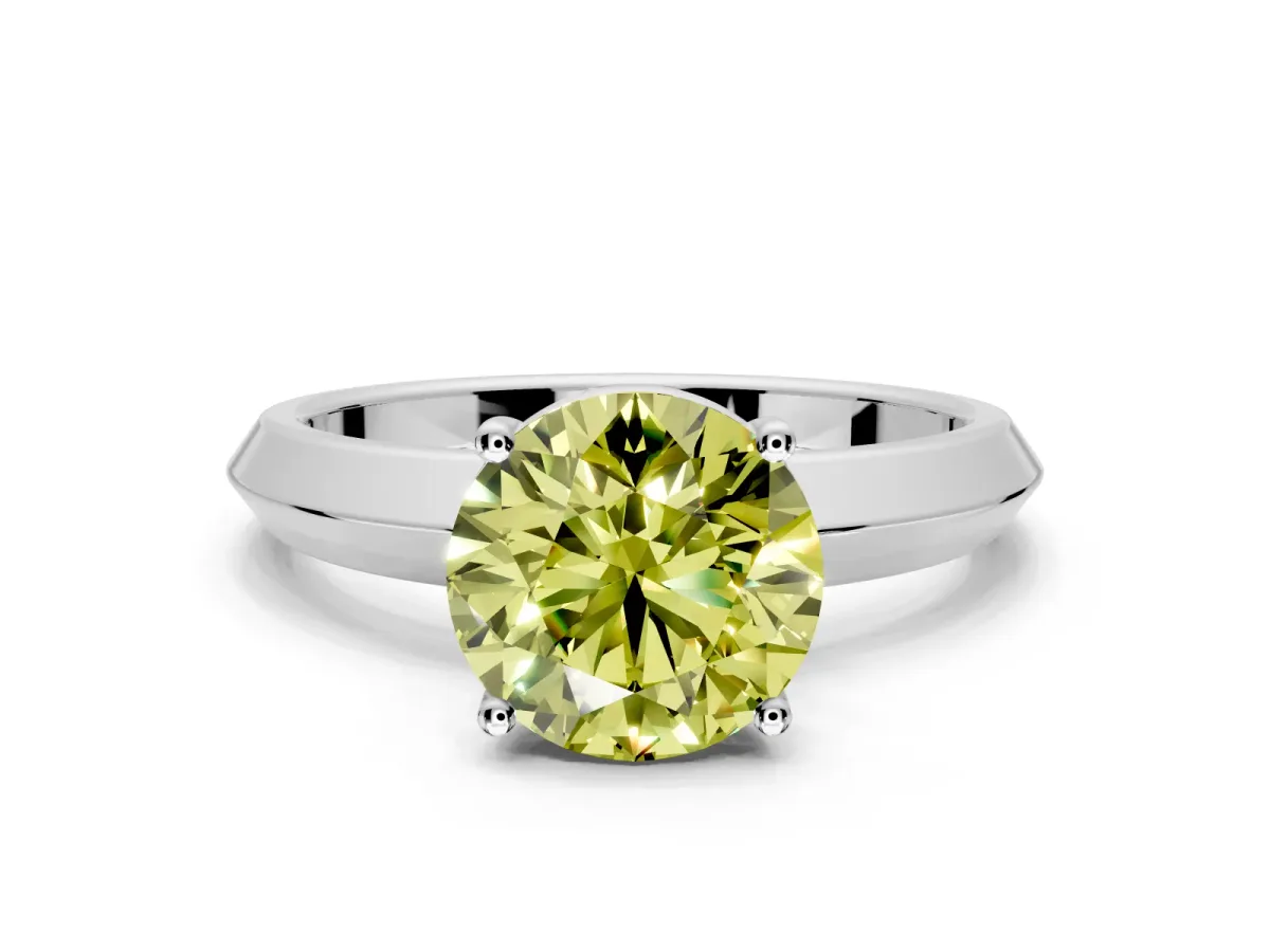 Solitaire Engagement Ring Setting for Fancy Yellow Round Cut Center with Wide Knife Ridge Band and Prong Head in Platinum