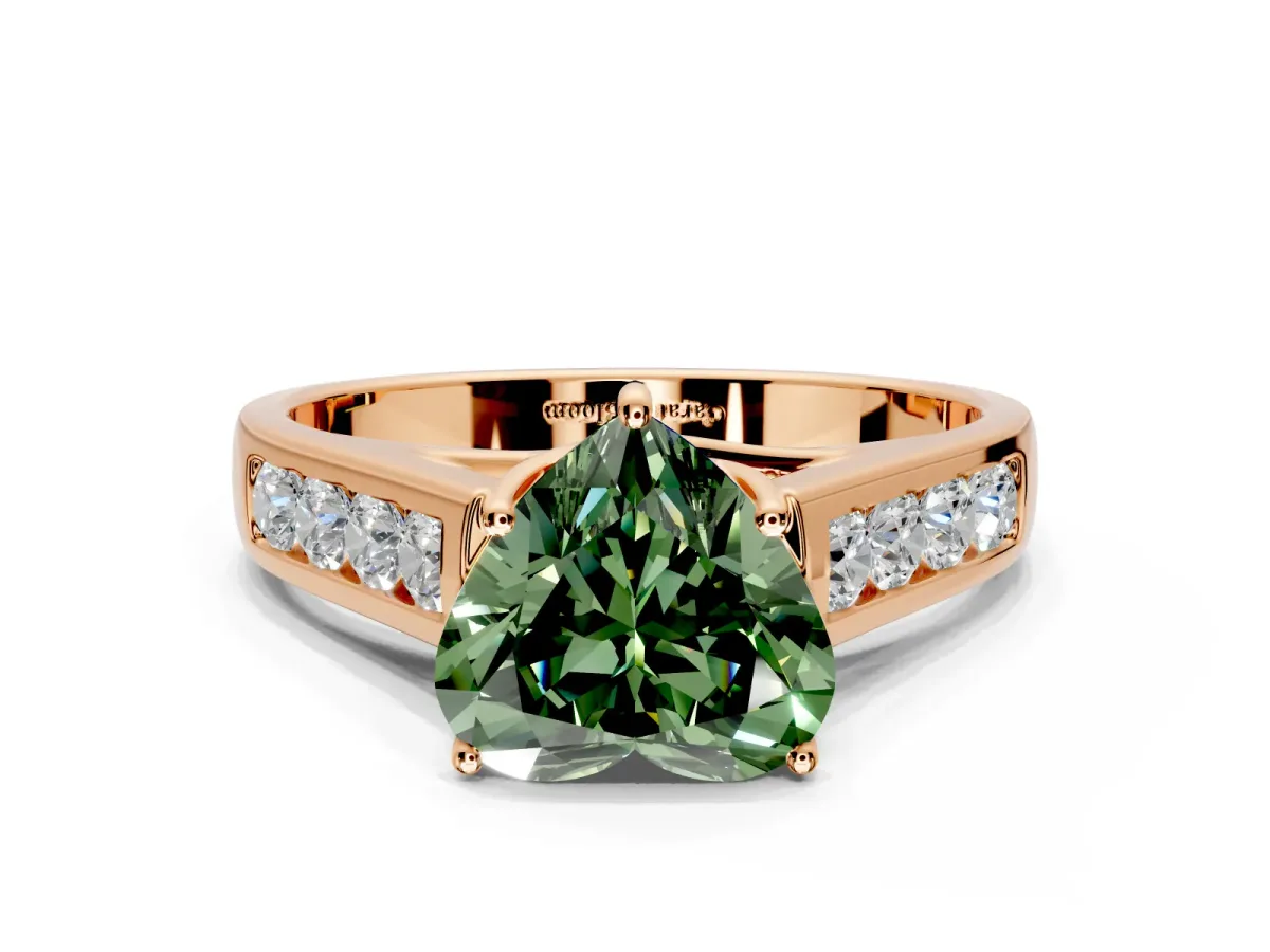 Solitaire Engagement Ring Setting for Fancy Green Heart-Shaped Center with Cathedral Channel Band and Prong Head in Rose Gold