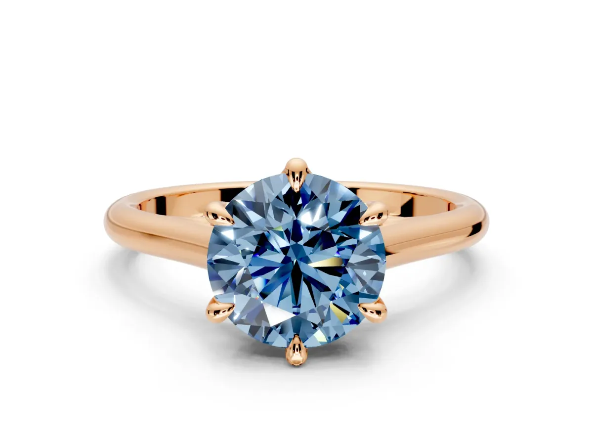 Solitaire Engagement Ring Setting for Fancy Blue Round Cut Center with Cathedral Band and Prong Head in Rose Gold