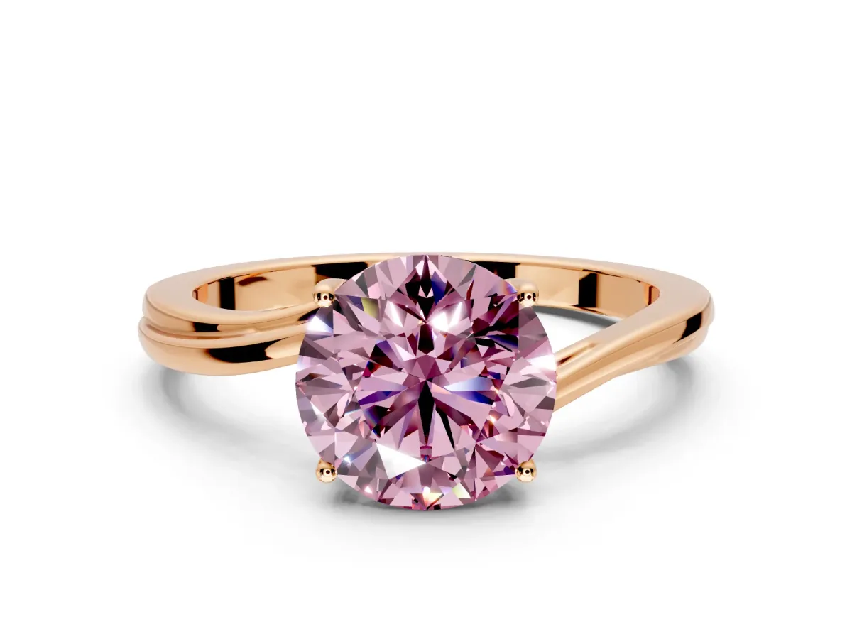 Solitaire Engagement Ring Setting for Fancy Pink Round Cut Center with Plain Bypass Twist Band and Prong Head in Rose Gold
