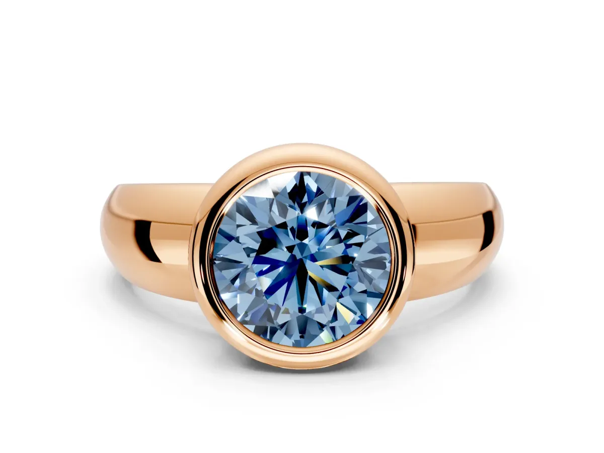Solitaire Engagement Ring Setting for Fancy Blue Round Cut Center with Wide Band and Bezel Head in Rose Gold