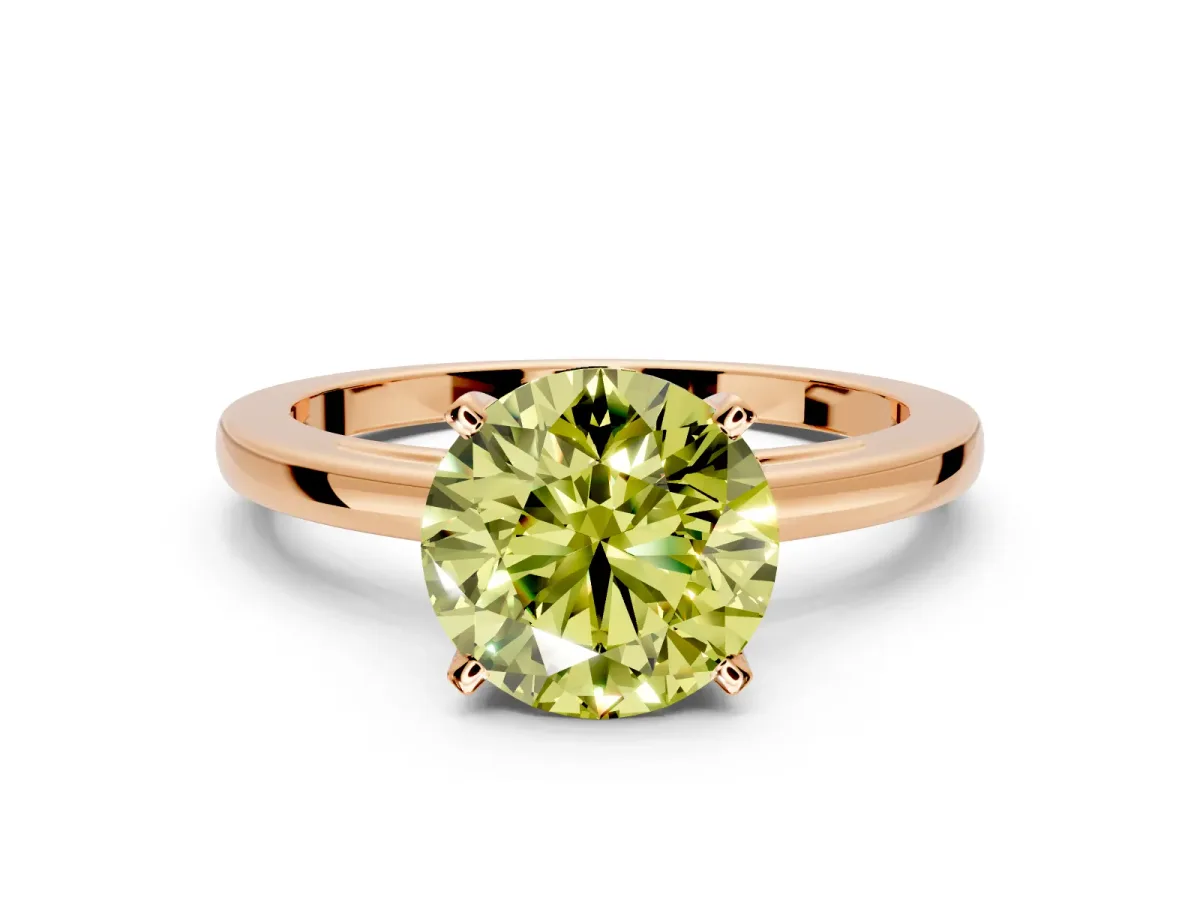 Solitaire Engagement Ring Setting for Fancy Yellow Round Cut Center with Basket Rail and Prong Head in Rose Gold
