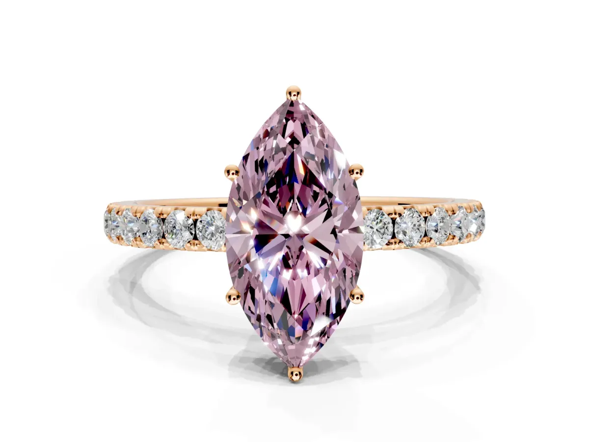 Solitaire Engagement Ring Setting for Fancy Pink Marquise Center with Large Accent Band and Prong Head in Rose Gold