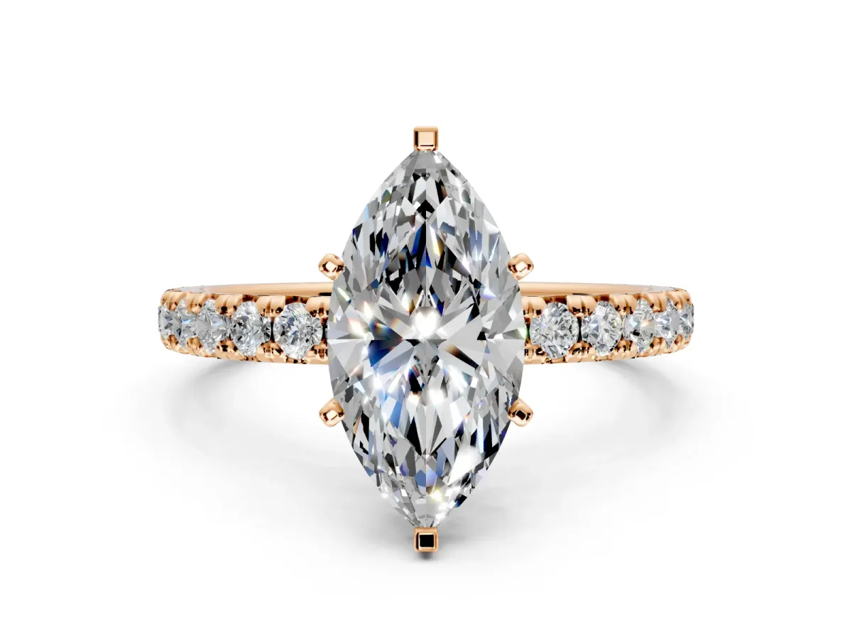 Solitaire Engagement Ring Setting for Marquise Center with Shared-Prong Accents and Prong Head in Rose Gold