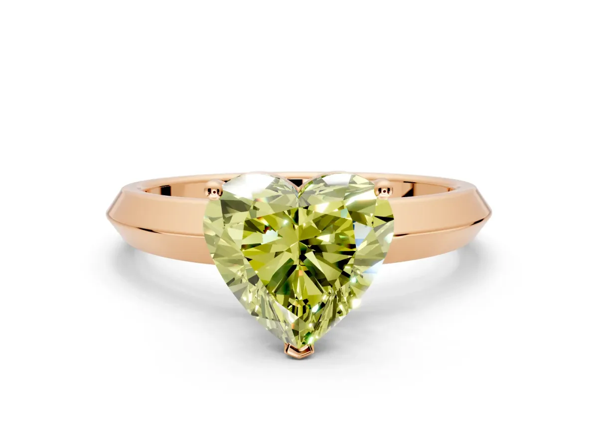 Solitaire Engagement Ring Setting for Fancy Yellow Heart-Shaped Center with Wide Knife Ridge Band and Prong Head in Rose Gold