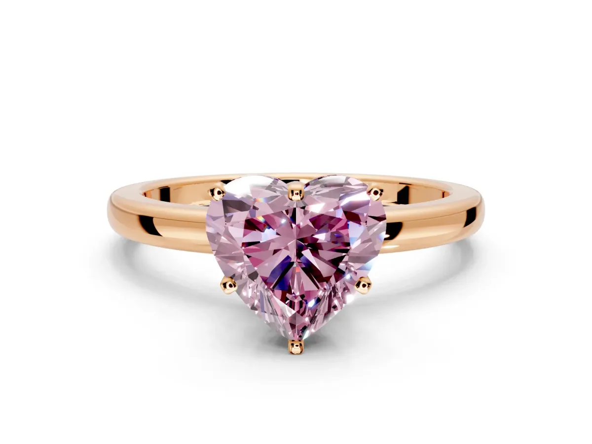 Solitaire Engagement Ring Setting for Fancy Pink Heart-Shaped Center with Plain Band and Tulip Prong Head in Rose Gold
