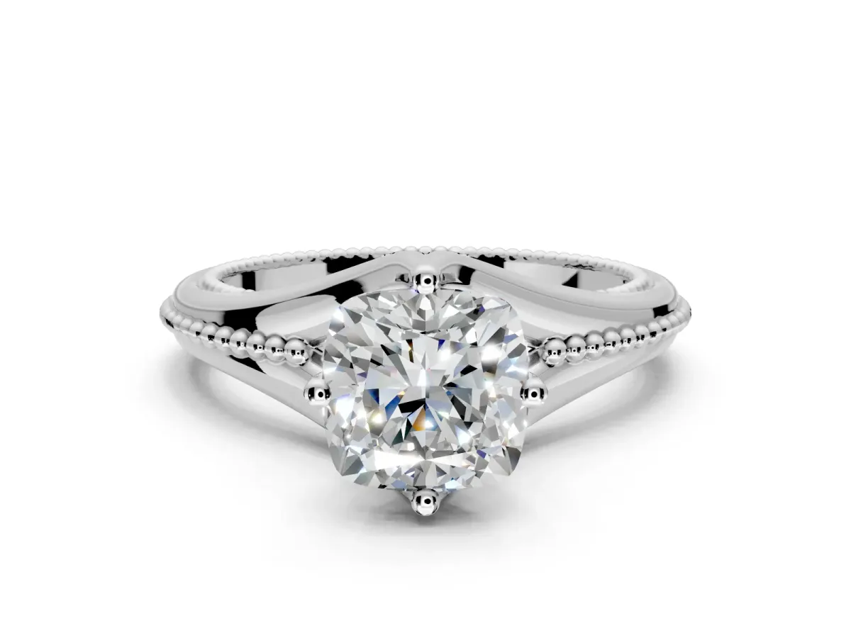 Solitaire Engagement Ring Setting for Cushion Cut Center with Milgrain Cathedral Band and Prong Head in Platinum