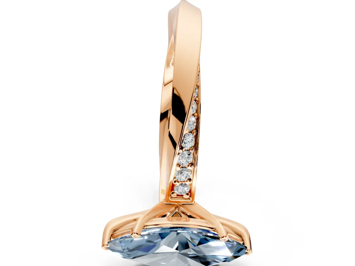 Side Accent Engagement Ring Setting for Fancy Blue Marquise Center with Accent Shoulders and Prong Head in Rose Gold