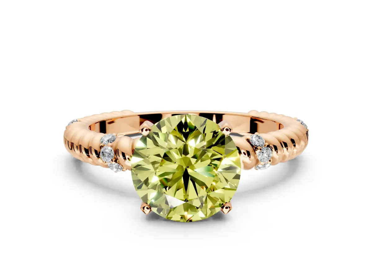 Rope Engagement Ring Setting for Fancy Yellow Round Cut Center with Accent Shoulders and Prong Head in Rose Gold