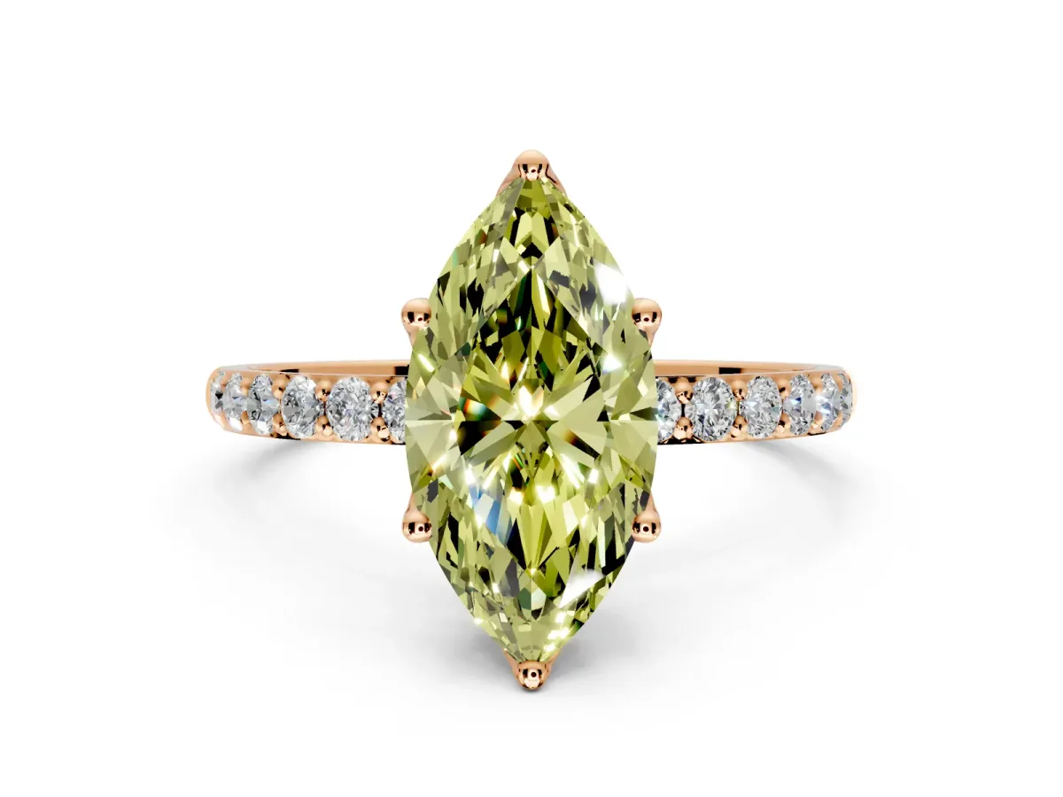 Solitaire Engagement Ring Setting for Fancy Yellow Marquise Center with Fine Pave Accents and Prong Head in Rose Gold