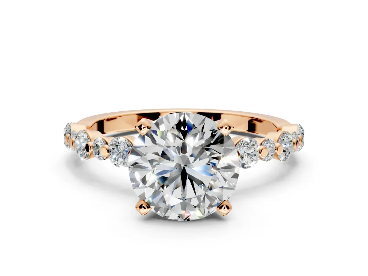 Solitaire Engagement Ring Setting for Round Cut Center with Alternating Size Accents and Prong Head in Rose Gold
