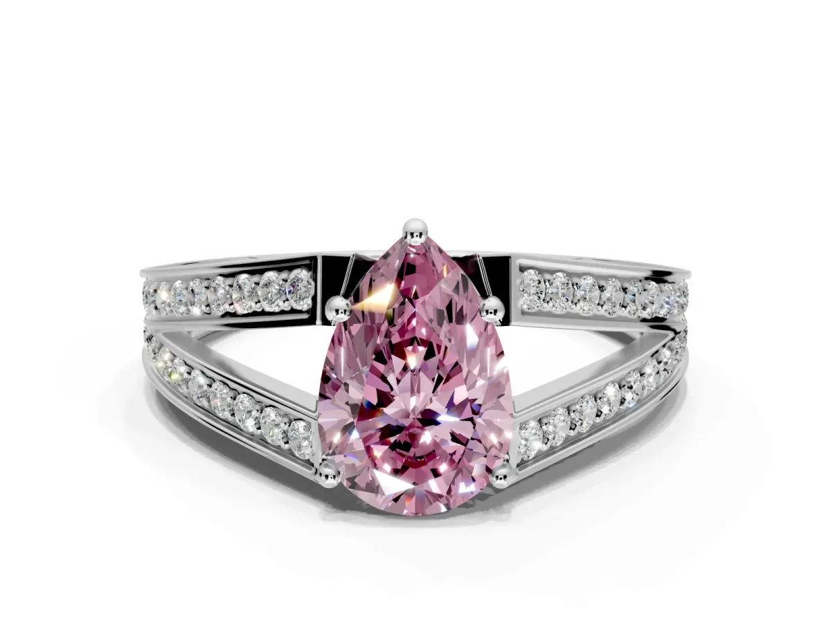 Split Shank Engagement Ring Setting for Fancy Pink Pear-Shaped Center with Pave Split Shank and Prong Head in Platinum