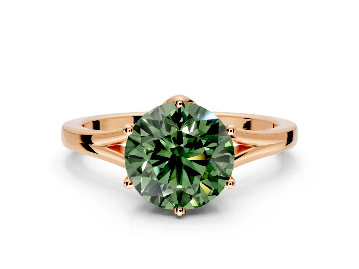 Solitaire Engagement Ring Setting for Fancy Green Round Cut Center with Plain Split Shank and Prong Head in Rose Gold