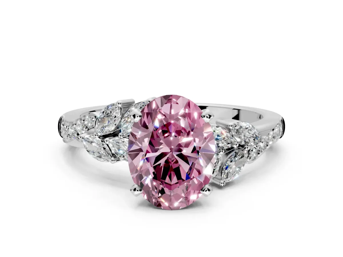 Solitaire Engagement Ring Setting for Fancy Pink Oval Center with Marquise Accent Twist Band and Prong Head in Sterling Silver