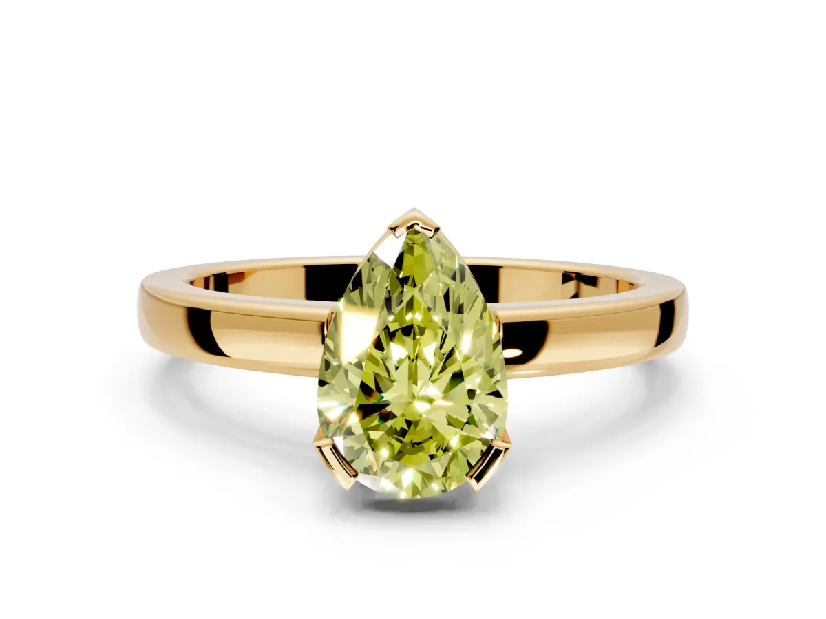 Solitaire Engagement Ring Setting for Fancy Yellow Pear-Shaped Center with Plain Band and Flat Tab Prong Head in Yellow Gold