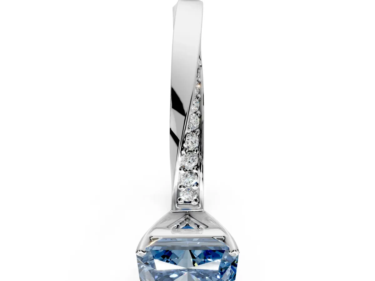 Side Accent Engagement Ring Setting for Fancy Blue Radiant Cut Center with Accent Shoulders and Prong Head in Sterling Silver