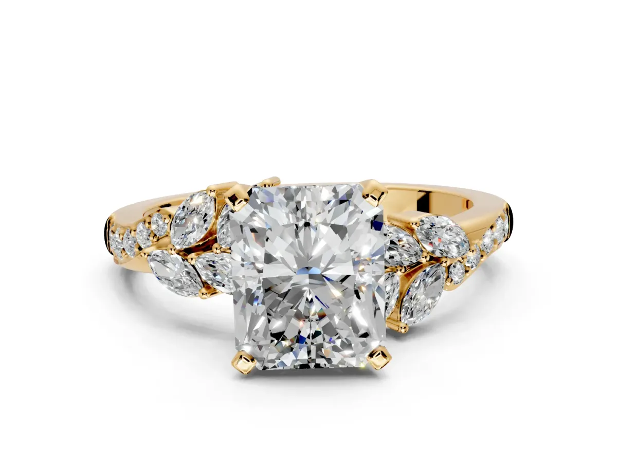 Solitaire Engagement Ring Setting for Radiant Cut Center with Marquise Accent Twist Band and Prong Head in Yellow Gold