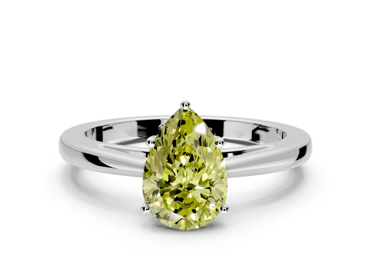 Solitaire Engagement Ring Setting for Fancy Yellow Pear-Shaped Center with Open Cathedral Shoulders and Prong Head in Sterling Silver