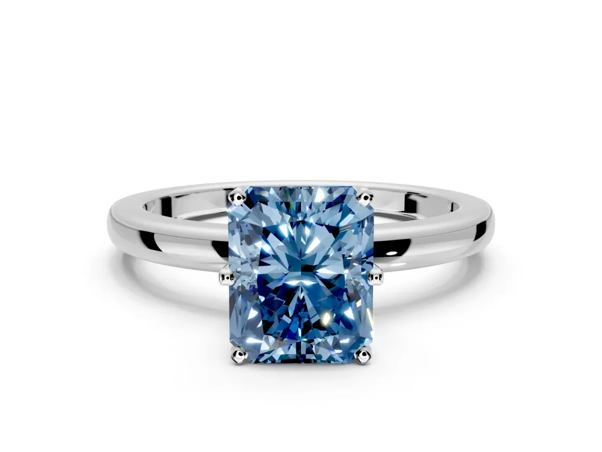 Solitaire Engagement Ring Setting for Fancy Blue Radiant Cut Center with Plain Band and Tulip Prong Head in Sterling Silver