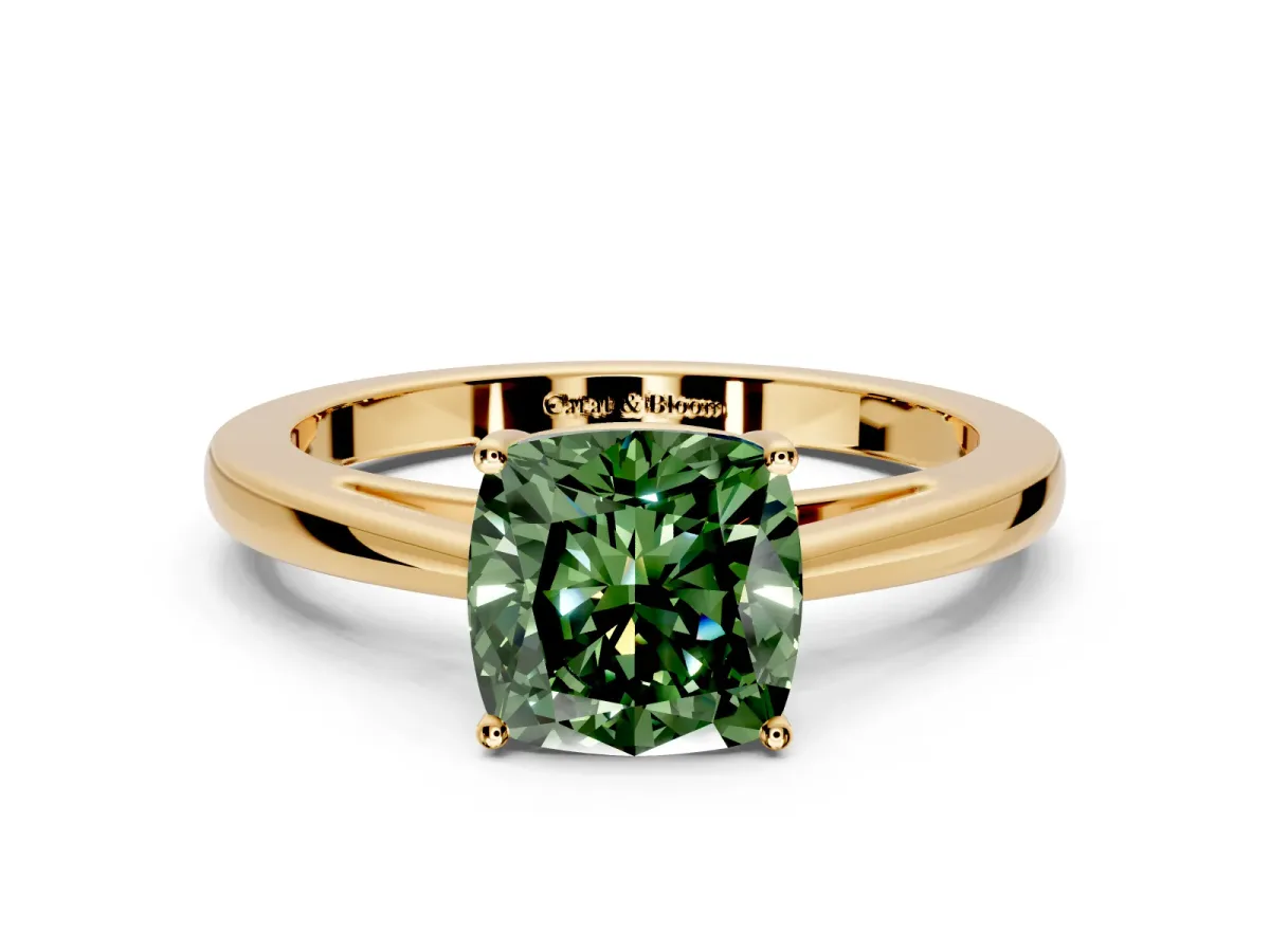 Solitaire Engagement Ring Setting for Fancy Green Cushion Cut Center with Open Cathedral Shoulders and Prong Head in Yellow Gold