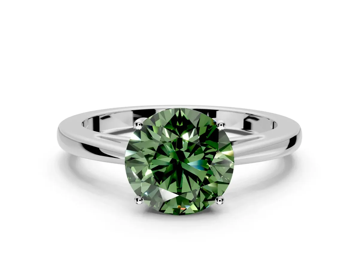 Solitaire Engagement Ring Setting for Fancy Green Round Cut Center with Open Cathedral Shoulders and Prong Head in Sterling Silver