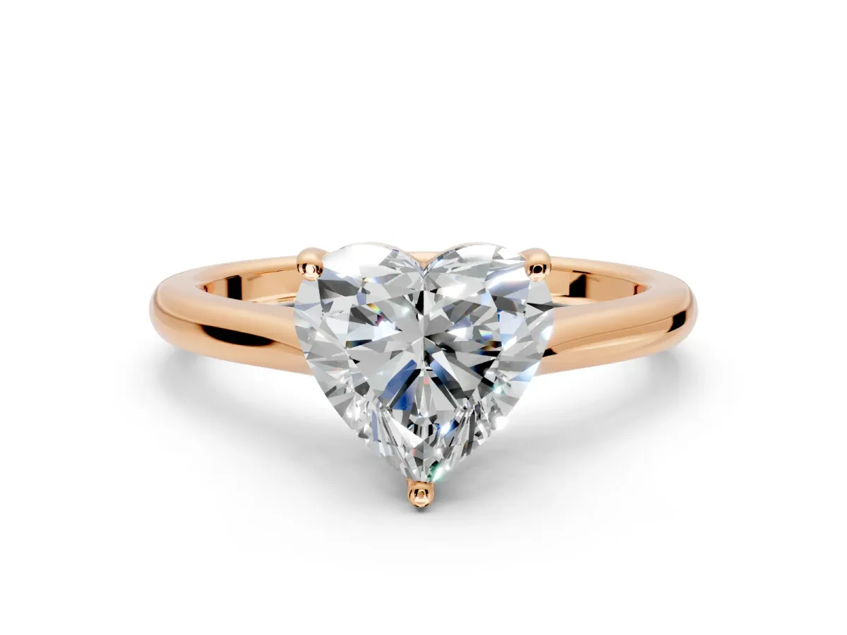Solitaire Engagement Ring Setting for Heart-Shaped Center with Narrow Cathedral Band and Prong Head in Rose Gold