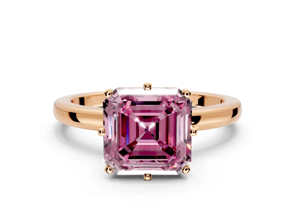 Solitaire Engagement Ring Setting for Fancy Pink Asscher Cut Center with Plain Band and Tulip Prong Head in Rose Gold
