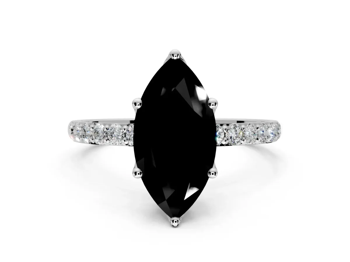 Solitaire Engagement Ring Setting for Fancy Black Marquise Center with Fine Pave Accents and Prong Head in Platinum
