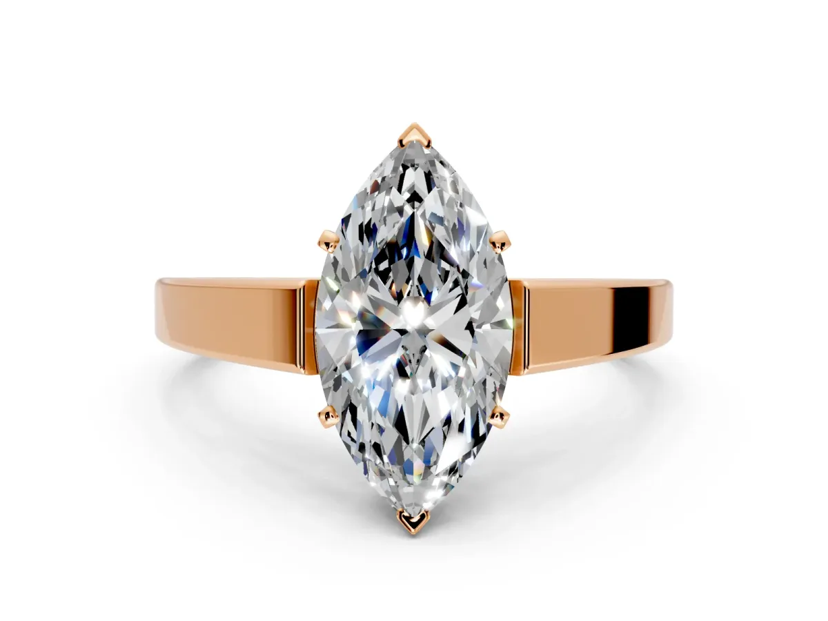 Solitaire Engagement Ring Setting for Marquise Center with Tapered Split Shoulders and Prong Head in Rose Gold