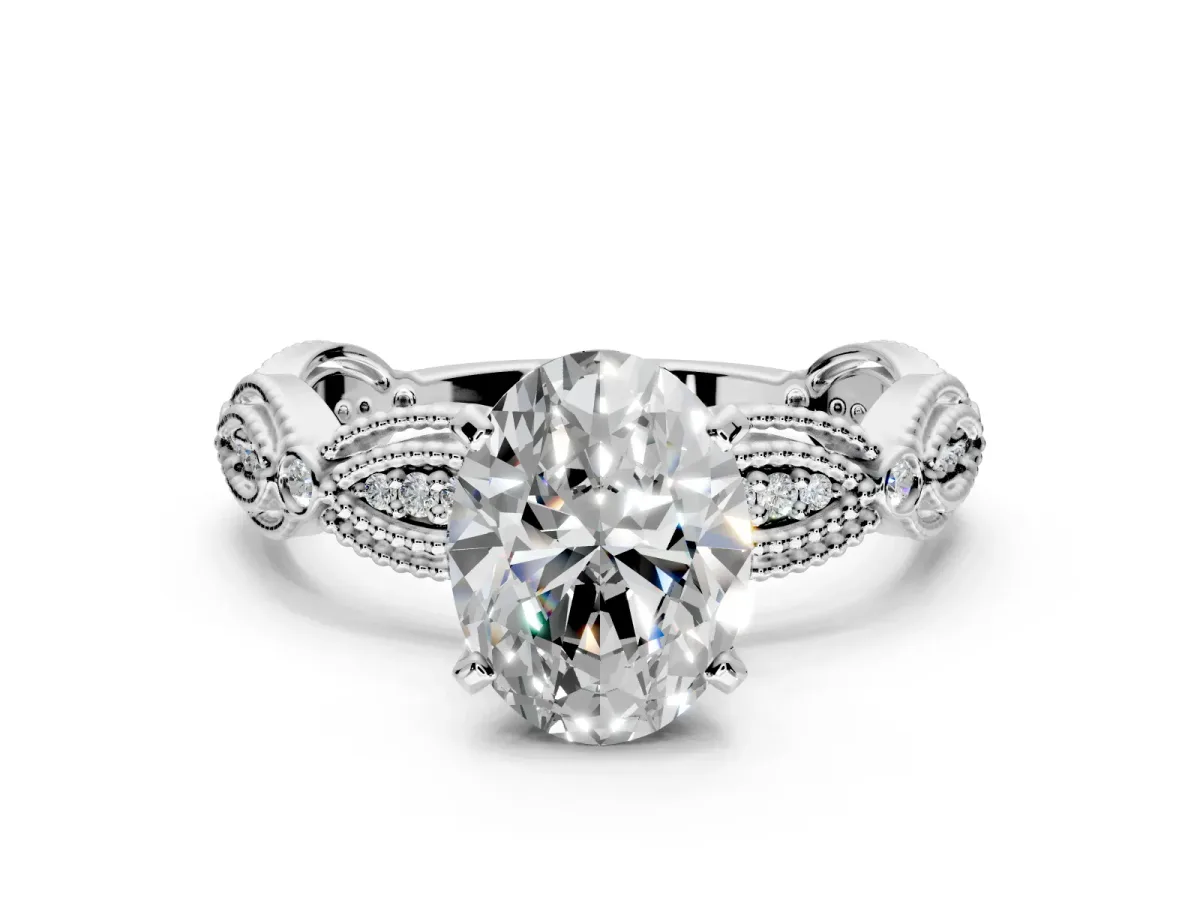 Solitaire Engagement Ring Setting for Oval Center with Marquise Panel Band and Prong Head in Platinum