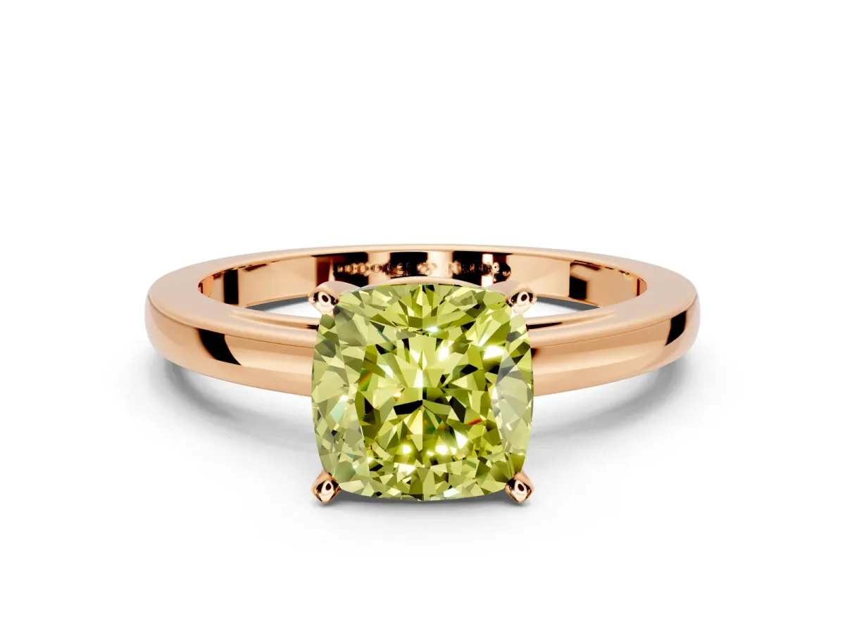 Solitaire Engagement Ring Setting for Fancy Yellow Cushion Cut Center with Basket Rail and Prong Head in Rose Gold