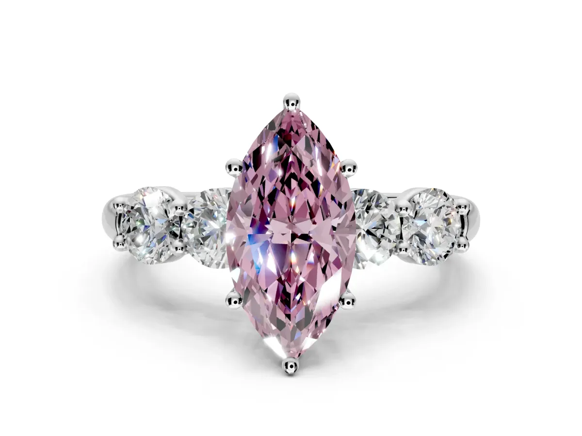 5 Stone Engagement Ring Setting for Fancy Pink Marquise Center with Graduated Accents and Prong Head in Platinum