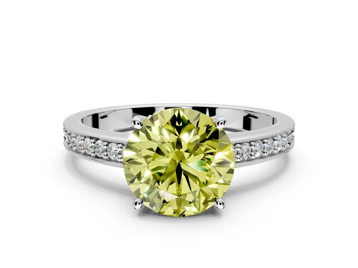 Solitaire Engagement Ring Setting for Fancy Yellow Round Cut Center with Channel-Set Accent Band and Prong Head in Sterling Silver