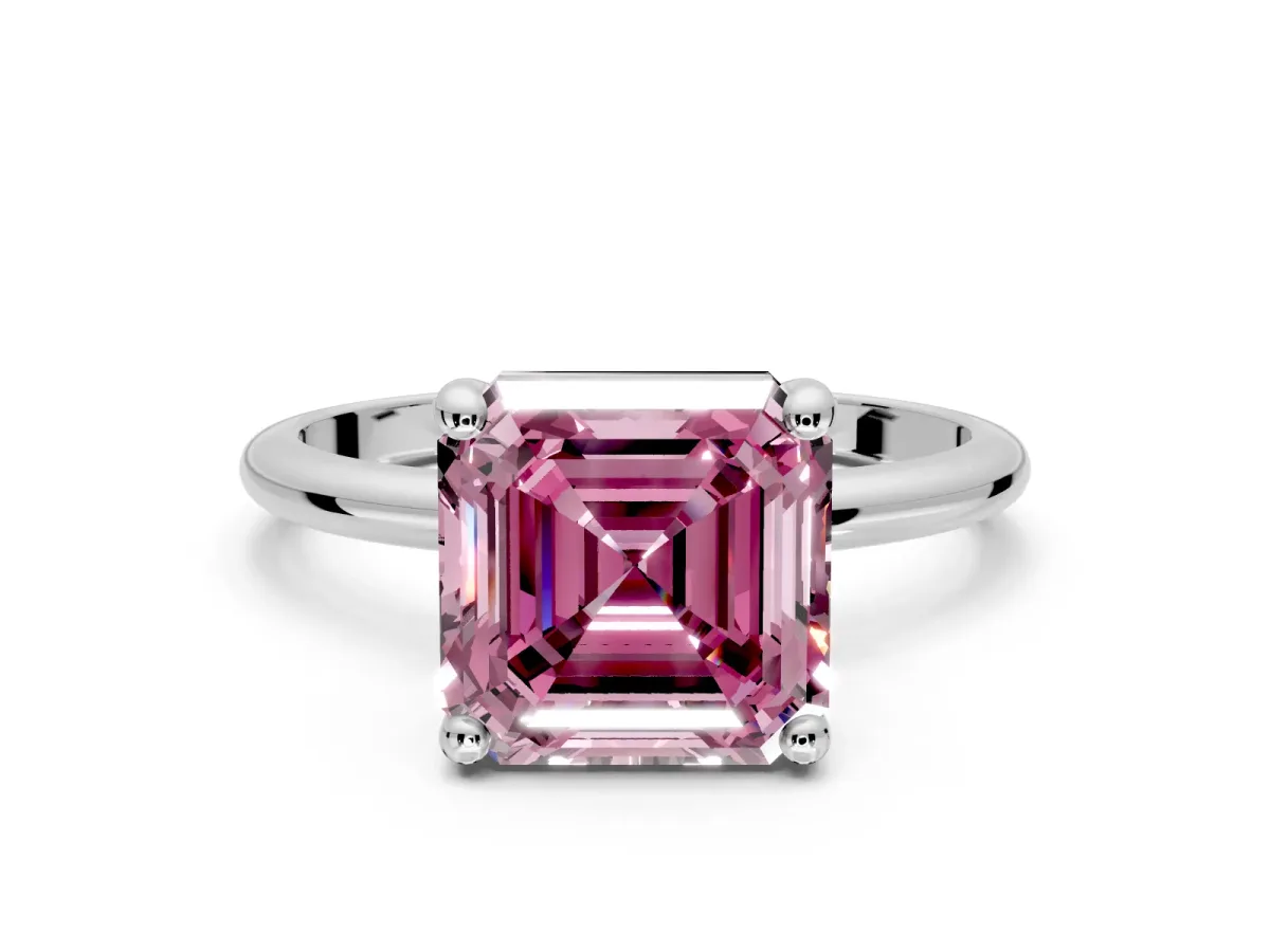 Minimalist Solitaire Engagement Ring Setting for Fancy Pink Asscher Cut Center with Thin Band and Prong Head in White Gold