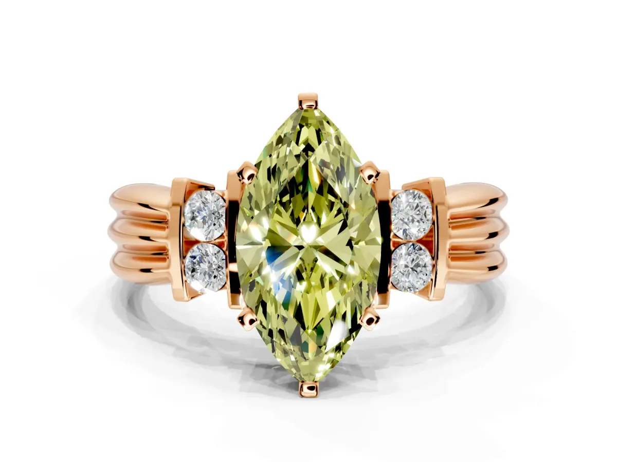 Solitaire Engagement Ring Setting for Fancy Yellow Marquise Center with Grooved Bar Accent Band and Prong Head in Rose Gold