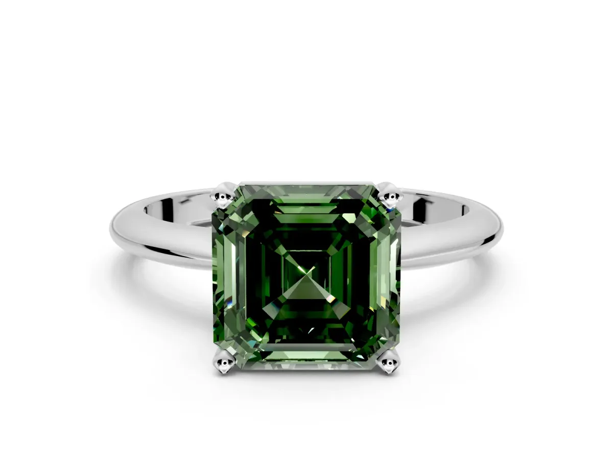 Solitaire Engagement Ring Setting for Fancy Green Asscher Cut Center with Knife Ridge Band and Claw Prong Head in Platinum