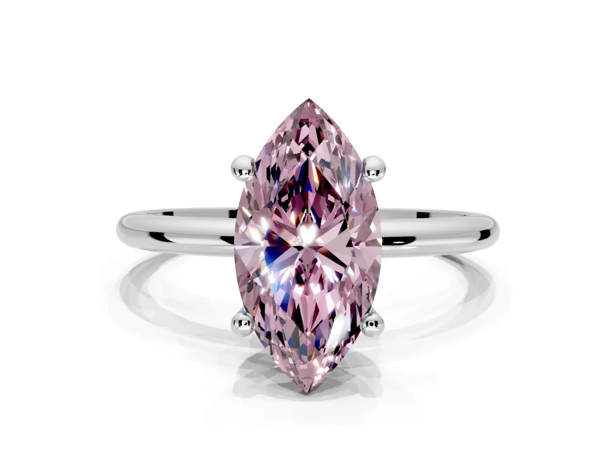 Minimalist Solitaire Engagement Ring Setting for Fancy Pink Marquise Center with Thin Band and Prong Head in Sterling Silver