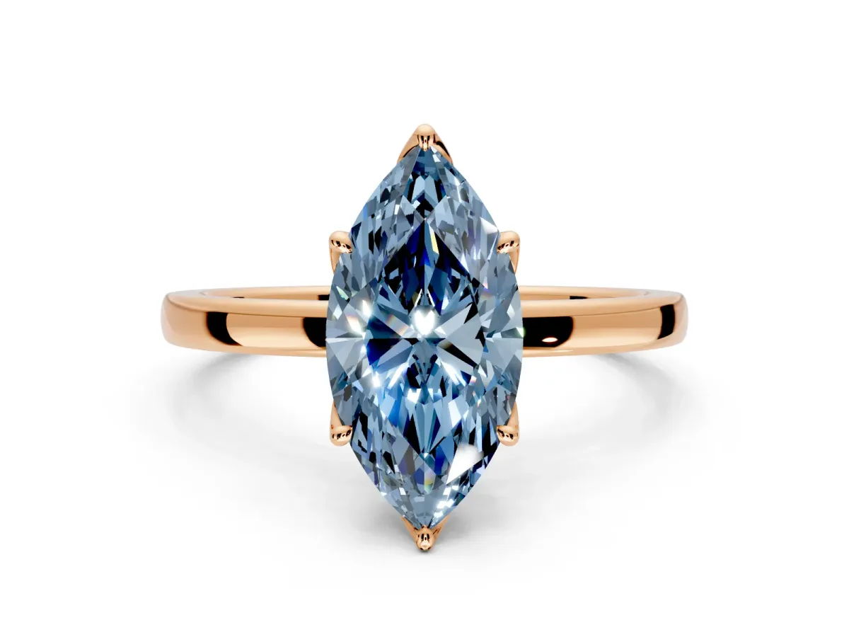 Solitaire Engagement Ring Setting for Fancy Blue Marquise Center with Thin Rounded Plain Band and Prong Head in Rose Gold