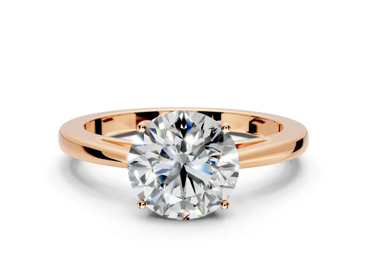 Solitaire Engagement Ring Setting for Round Cut Center with Open Cathedral Shoulders and Prong Head in Rose Gold