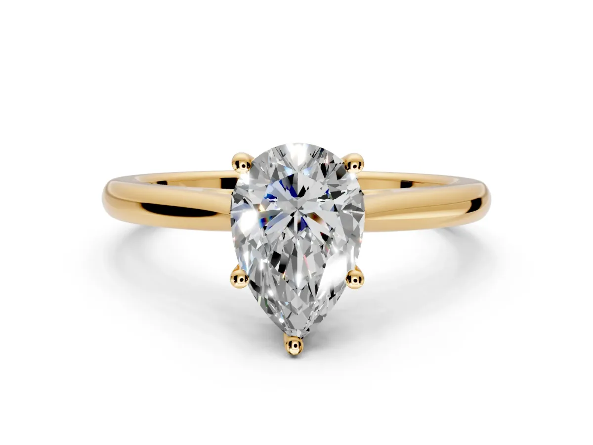 Solitaire Engagement Ring Setting for Pear-Shaped Center with Narrow Cathedral Band and Prong Head in Yellow Gold