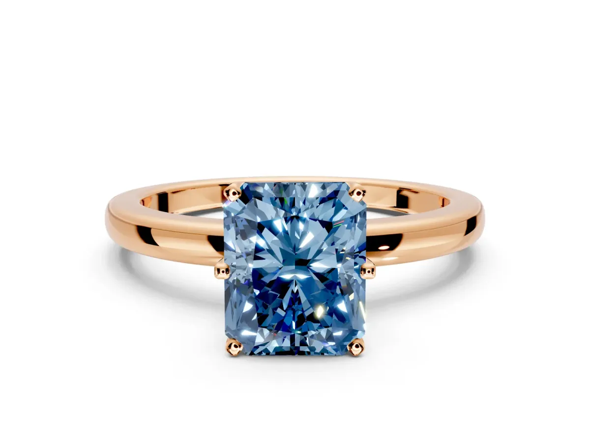 Solitaire Engagement Ring Setting for Fancy Blue Radiant Cut Center with Plain Band and Tulip Prong Head in Rose Gold