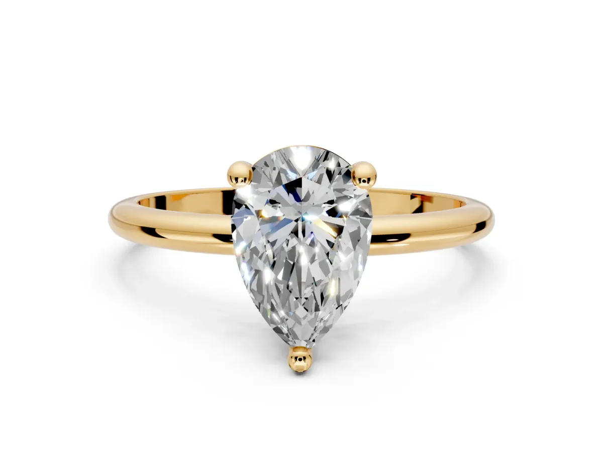 Minimalist Solitaire Engagement Ring Setting for Pear-Shaped Center with Thin Band and Prong Head in Yellow Gold