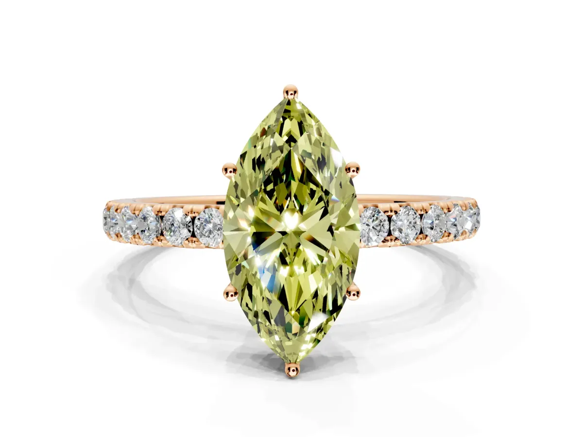 Solitaire Engagement Ring Setting for Fancy Yellow Marquise Center with Large Accent Band and Prong Head in Rose Gold