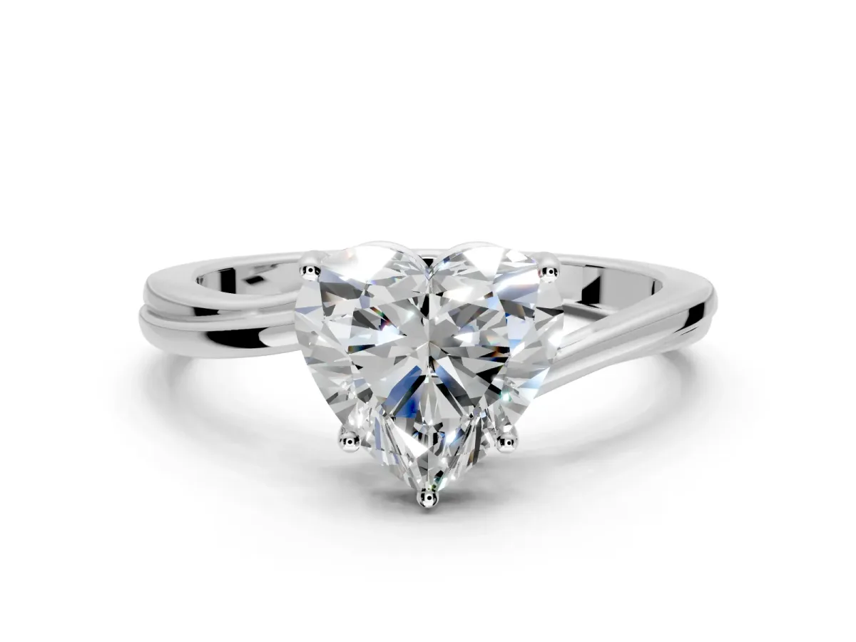 Solitaire Engagement Ring Setting for Heart-Shaped Center with Plain Bypass Twist Band and Prong Head in Sterling Silver