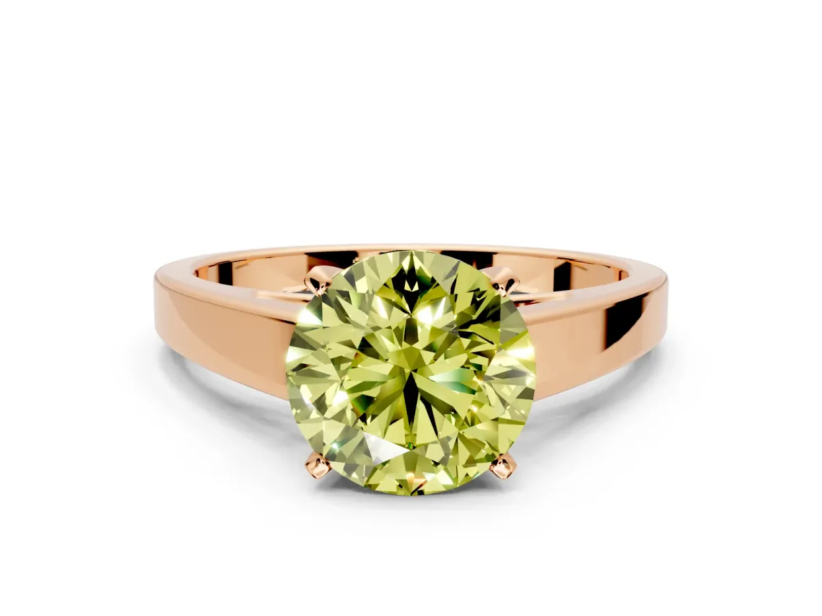 Solitaire Engagement Ring Setting for Fancy Yellow Round Cut Center with Tapered Split Shoulders and Prong Head in Rose Gold