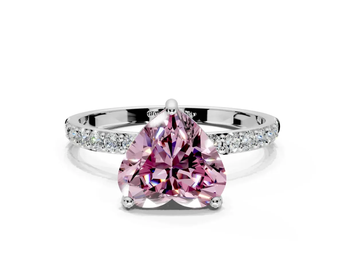 Solitaire Engagement Ring Setting for Fancy Pink Heart-Shaped Center with Pave Accents and Prong Head in Platinum